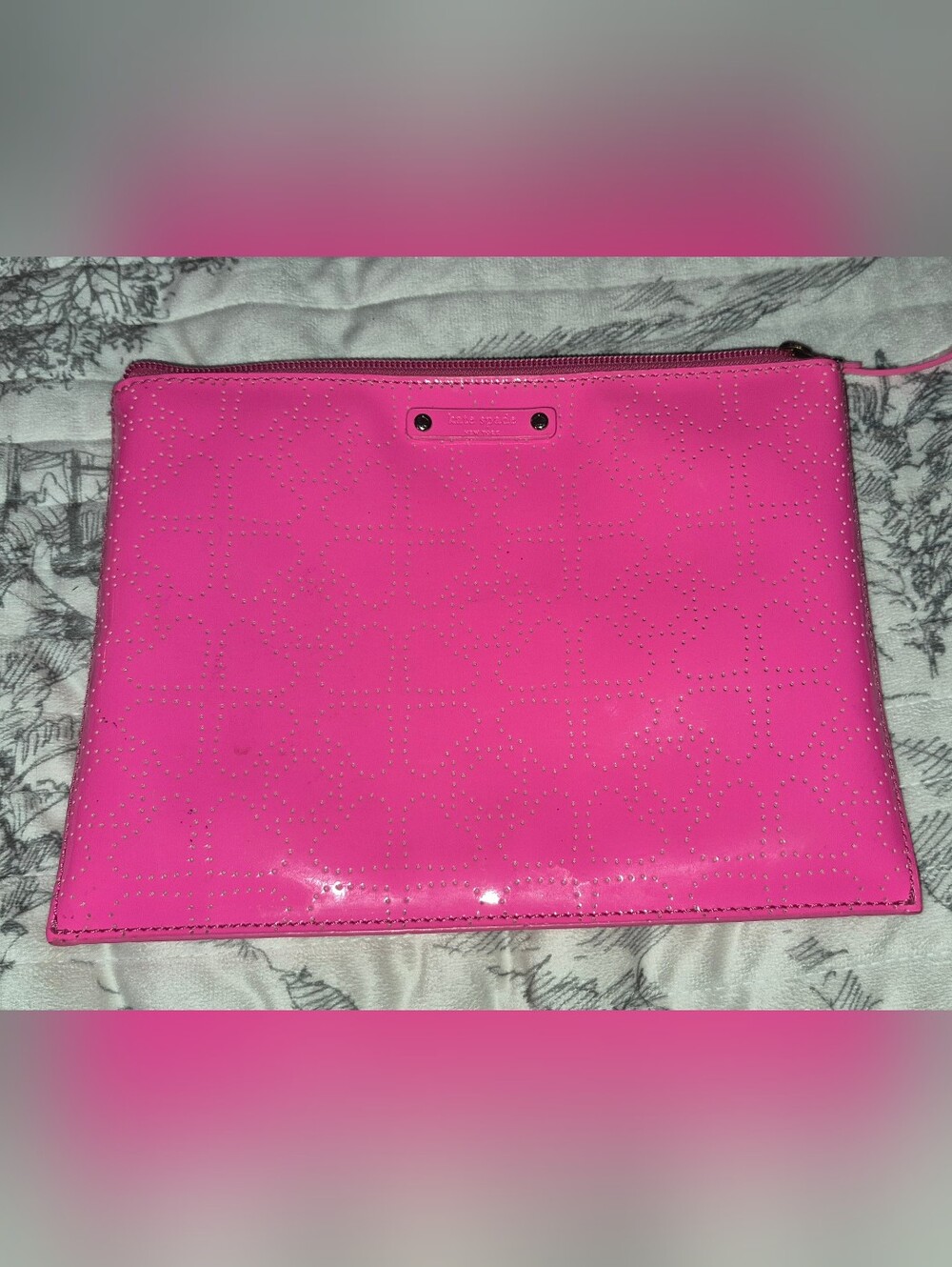 kate spade Bright Pink Perforated Patent Clutch